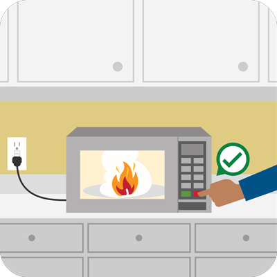 If you have a fire in your microwave oven, turn it off immediately. Never open the door until the fire is out.