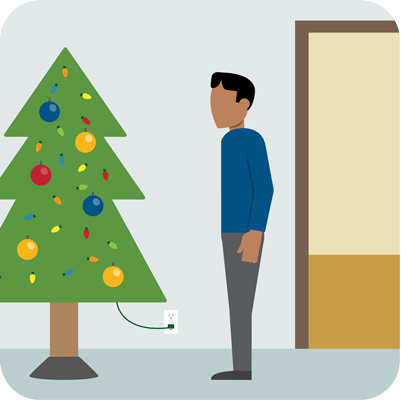 Always unplug Christmas tree lights before going to bed or leaving your home.