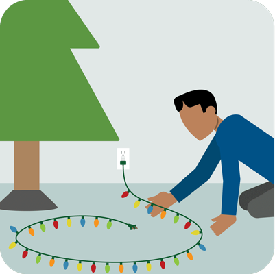 Inspect holiday lights each year before you put them on your tree. Throw away light strands with frayed or pinched wires.