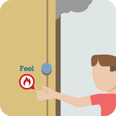 Before opening your door, feel the door with the back of your hand. If it is hot, leave the door closed and use your second way out.